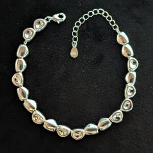 925 Solid Sterling Silver Beaded Bangle Bracelet Minimalist Quiet Luxury Pebble